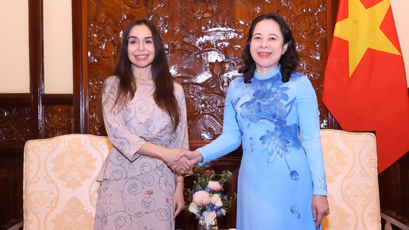 Phó Chủ tịch nước Võ Thị Ánh Xuân tiếp bà Leyla Aliyeva, Phó Chủ tịch Quỹ Heydar Aliyev (Azerbaijan). (Ảnh: Văn Điệp/TTXVN)