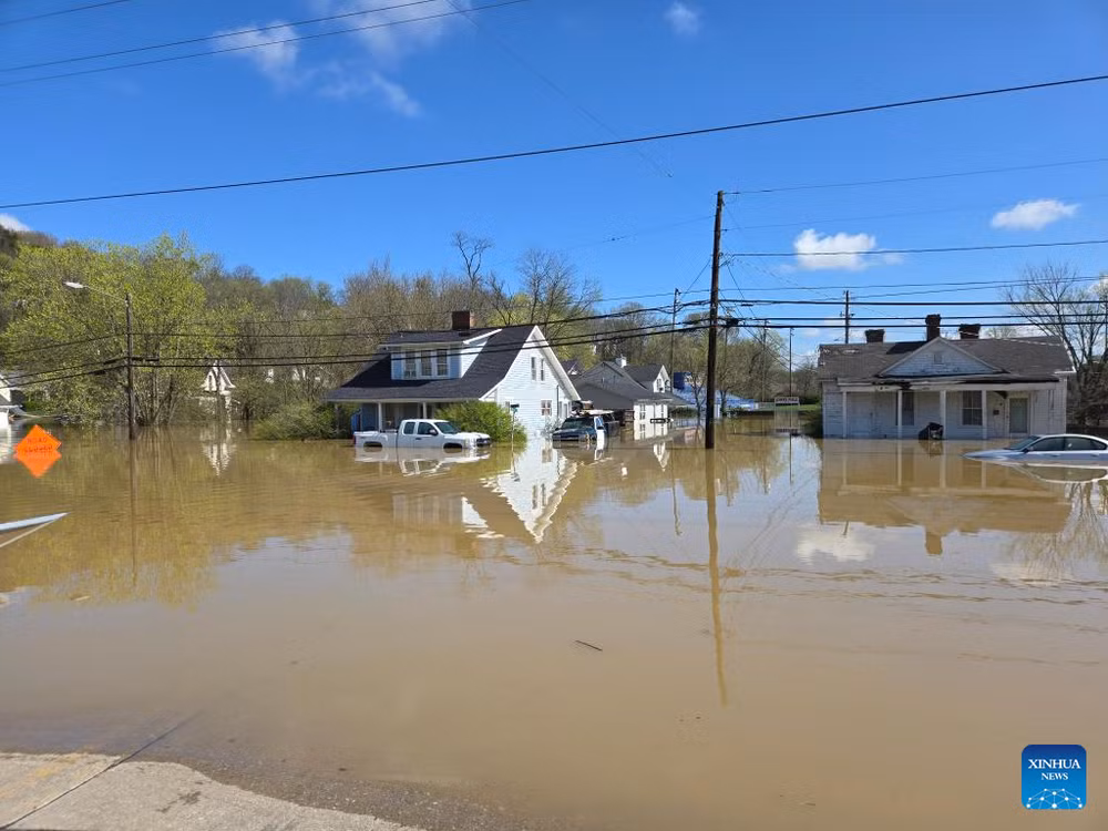 Một khu vực ngập nước tại Frankfort, bang Kentucky ngày 7/4/2025. (Ảnh: Tân Hoa xã) Một khu vực ngập nước tại Frankfort, bang Kentucky ngày 7/4/2025. (Ảnh: Tân Hoa xã)