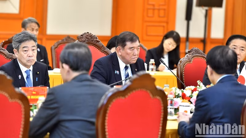 Thủ tướng Nhật Bản Ishiba Shigeru phát biểu tại buổi hội kiến. (Ảnh: ĐĂNG KHOA) Thủ tướng Nhật Bản Ishiba Shigeru phát biểu tại buổi hội kiến. (Ảnh: ĐĂNG KHOA)