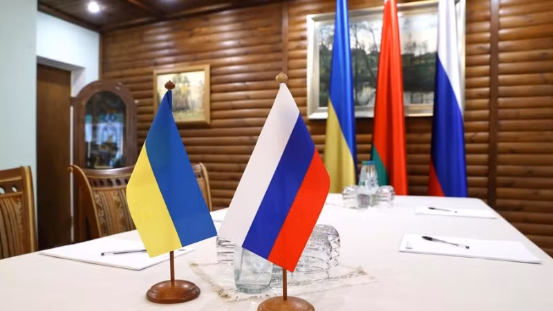 Tư liệu một cuộc đàm phán giữa phái đoàn Nga và Ukraine tại Belovezhskaya Pushcha, chụp ngày 7/3/2022. (Ảnh: Tân Hoa xã)