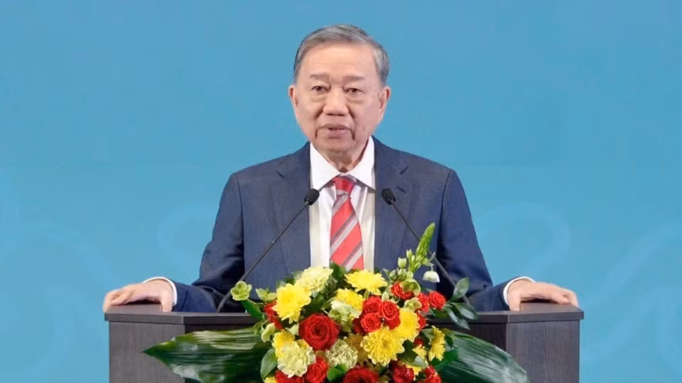 Tổng Bí thư Tô Lâm phát biểu tại Học viện Tổng thống. (Ảnh: TTXVN)