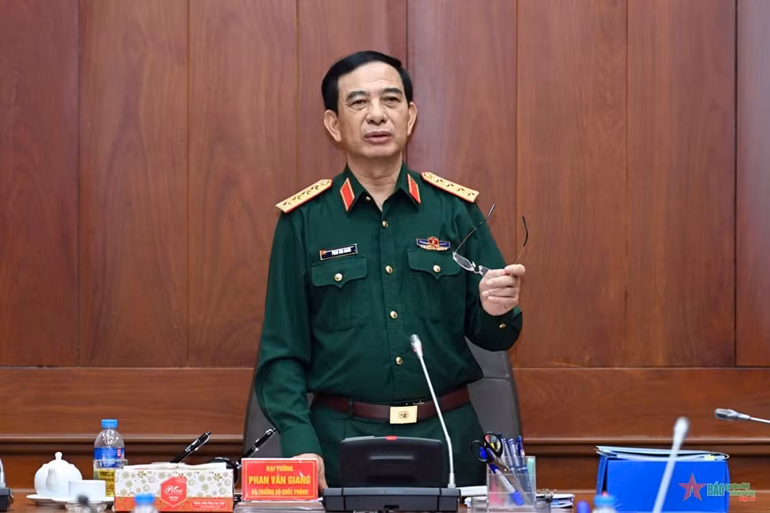 Đại tướng Phan Văn Giang phát biểu tại hội nghị. Đại tướng Phan Văn Giang phát biểu tại hội nghị.