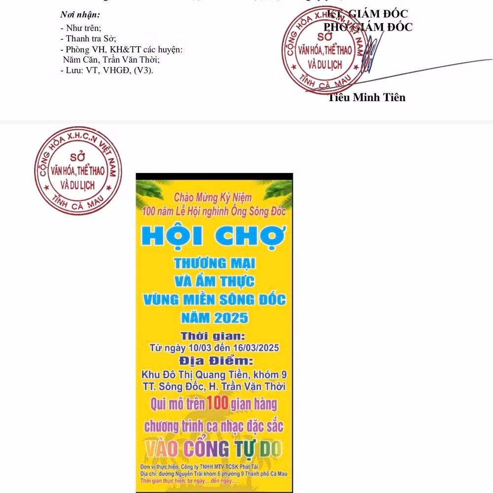 Ngoài chấp thuận từ Sở Công thương, Công ty Phát Tài cũng là đơn vị được Sở Văn hóa-Thể thao và Du lịch Cà Mau chấp thuận cho treo hình ảnh quảng cáo tại Hội chợ phục vụ 100 năm Lễ hội Nghinh Ông Sông Đốc. Ngoài chấp thuận từ Sở Công thương, Công ty Phát Tài cũng là đơn vị được Sở Văn hóa-Thể thao và Du lịch Cà Mau chấp thuận cho treo hình ảnh quảng cáo tại Hội chợ phục vụ 100 năm Lễ hội Nghinh Ông Sông Đốc.