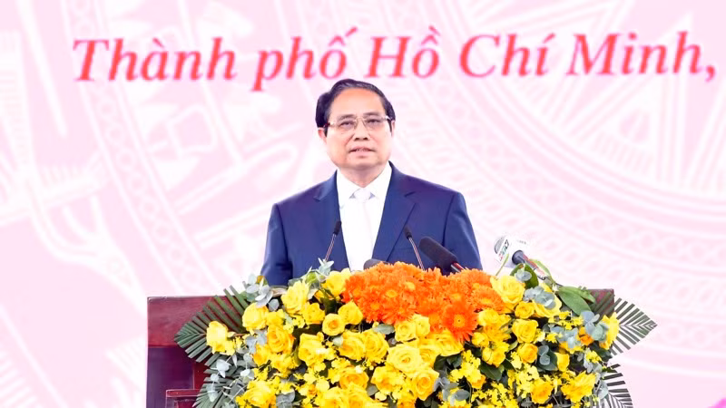 Thủ tướng Phạm Minh Chính phát biểu ý kiến tại buổi lễ. (Ảnh: THANH GIANG)