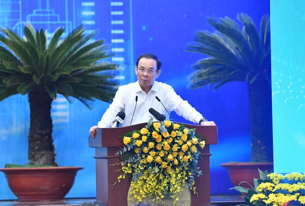 Bí thư Thành ủy Thành phố Hồ Chí Minh Nguyễn Văn Nên phát biểu ý kiến tại Hội nghị (Ảnh: THANH GIANG).
