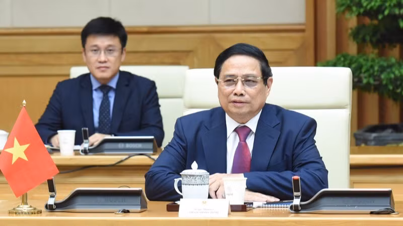 Thủ tướng Phạm Minh Chính phát biểu ý kiến tại buổi hội kiến. (Ảnh: TRẦN HẢI)