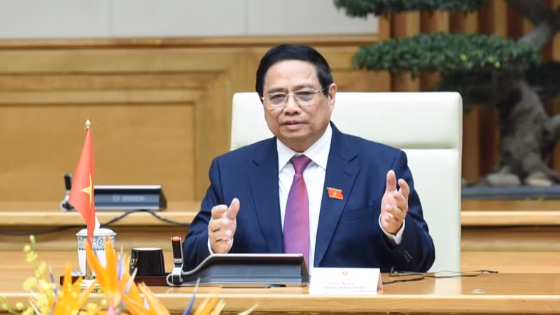 Thủ tướng Phạm Minh Chính phát biểu ý kiến tại hội kiến. (Ảnh: TRẦN HẢI)