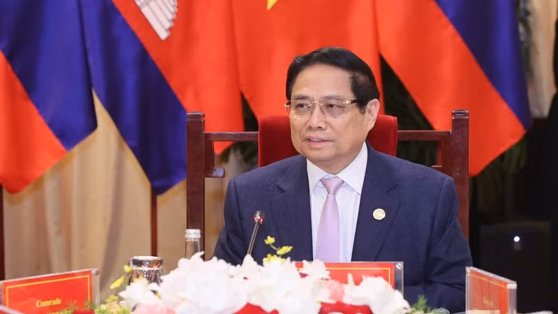 Thủ tướng Phạm Minh Chính phát biểu ý kiến tại cuộc gặp. (Ảnh: NHẬT BẮC/VGP)