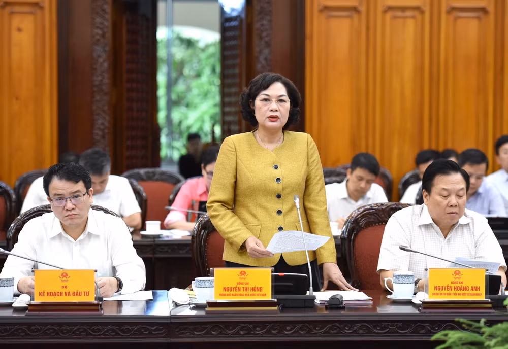Thống đốc Ngân hàng Nhà nước Việt Nam Nguyễn Thị Hồng phát biểu tại cuộc họp.