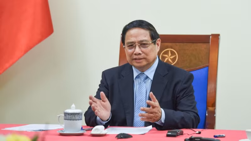 Thủ tướng Phạm Minh Chính phát biểu ý kiến tại cuộc điện đàm. (Ảnh: TRẦN HẢI) Thủ tướng Phạm Minh Chính phát biểu ý kiến tại cuộc điện đàm. (Ảnh: TRẦN HẢI)