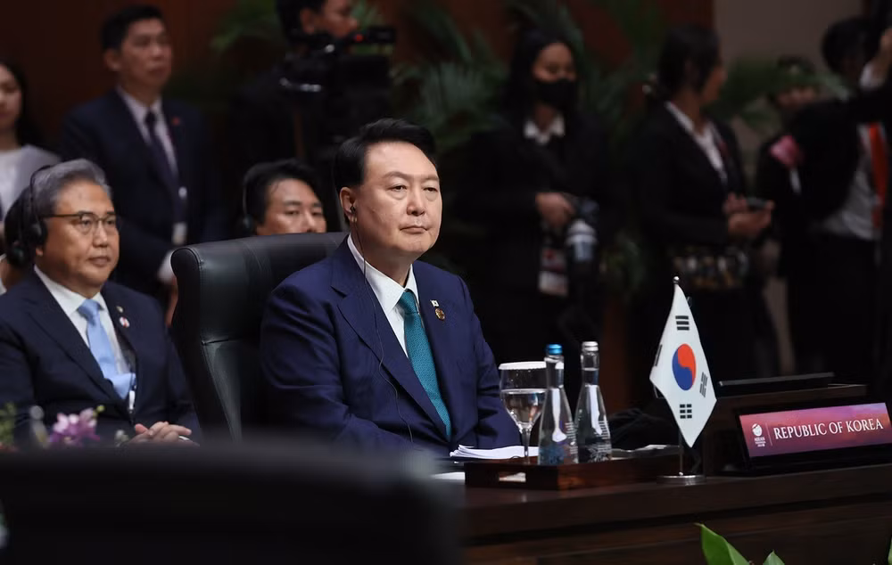 Tổng thống Hàn Quốc Yoon Suk-Yeol phát biểu tại Hội nghị Cấp cao ASEAN - Hàn Quốc lần thứ 24. (Ảnh: Dương Giang)