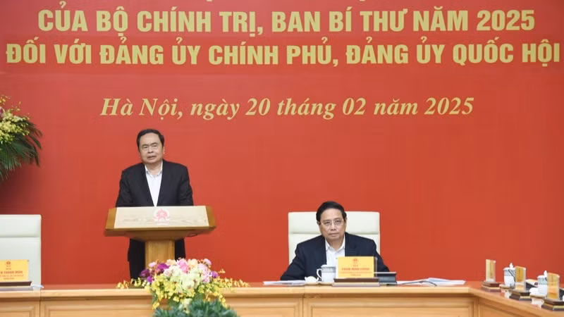 Bí thư Đảng ủy Quốc hội, Chủ tịch Quốc hội Trần Thanh Mẫn phát biểu ý kiến tại Hội nghị. (Ảnh: TRẦN HẢI) Bí thư Đảng ủy Quốc hội, Chủ tịch Quốc hội Trần Thanh Mẫn phát biểu ý kiến tại Hội nghị. (Ảnh: TRẦN HẢI)