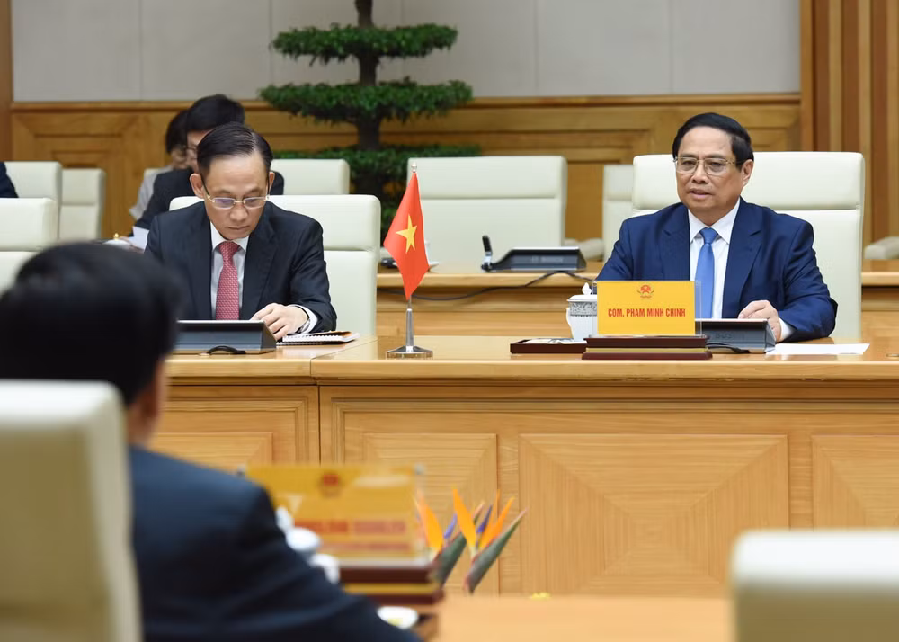 Thủ tướng Phạm Minh Chính phát biểu ý kiến tại buổi hội kiến. (Ảnh:TRẦN HẢI) Thủ tướng Phạm Minh Chính phát biểu ý kiến tại buổi hội kiến. (Ảnh:TRẦN HẢI)
