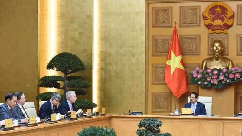 Thủ tướng Phạm Minh Chính tiếp Đoàn doanh nghiệp Hội đồng Kinh doanh Hoa Kỳ-ASEAN. (Ảnh: TRẦN HẢI)
