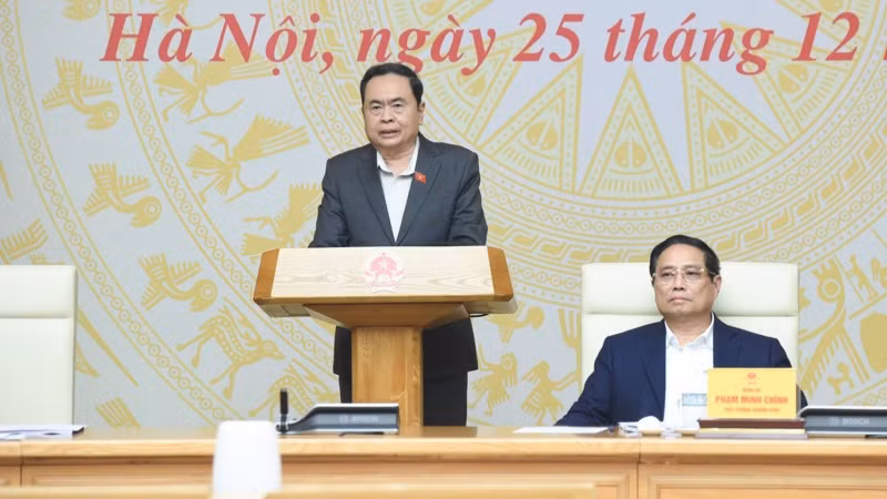 Chủ tịch Quốc hội Trần Thanh Mẫn phát biểu ý kiến tại Hội nghị. (Ảnh: TRẦN HẢI)