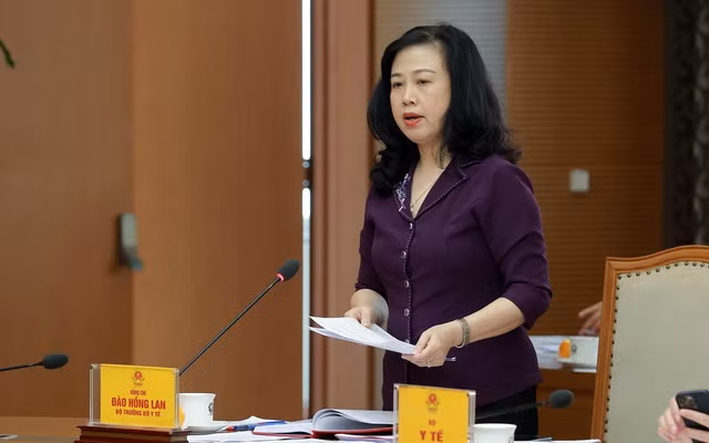Bộ trưởng Y tế Đào Hồng Lan báo cáo tại cuộc làm việc (Ảnh: VGP). Bộ trưởng Y tế Đào Hồng Lan báo cáo tại cuộc làm việc (Ảnh: VGP).
