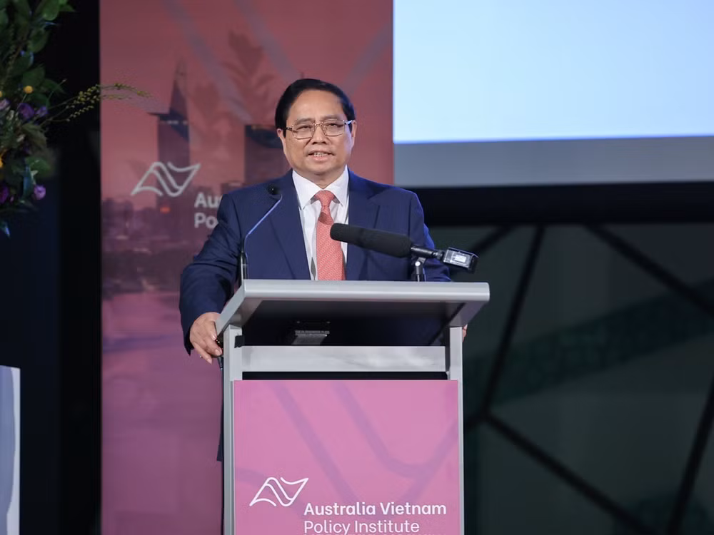 Thủ tướng Phạm Minh Chính phát biểu ý kiến tại Diễn đàn Doanh nghiệp Việt Nam - Australia (Ảnh: Nhật Bắc). 