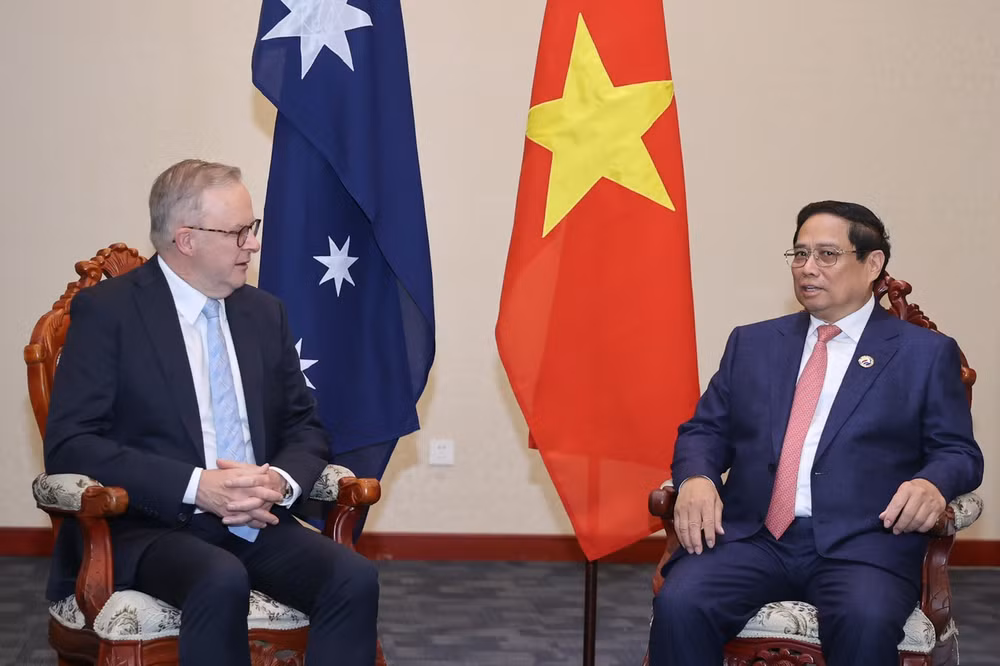 Thủ tướng Phạm Minh Chính hội kiến Thủ tướng Australia Anthony Albanese. (Ảnh: Nhật Bắc/VGP) Thủ tướng Phạm Minh Chính hội kiến Thủ tướng Australia Anthony Albanese. (Ảnh: Nhật Bắc/VGP)
