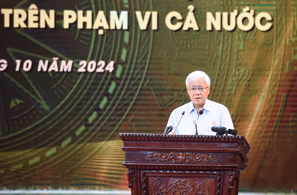 Đồng chí Đỗ Văn Chiến, Ủy viên Bộ Chính trị, Bí thư Trung ương Đảng, Chủ tịch Ủy ban Trung ương Mặt trận Tổ quốc Việt Nam phát biểu ý kiến tại chương trình. (Ảnh: Trần Hải)