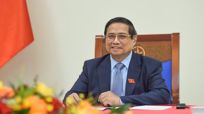Thủ tướng Chính phủ Phạm Minh Chính phát biểu tại cuộc điện đàm với Thủ tướng Australia Anthony Albanese. (Ảnh: TRẦN HẢI). 