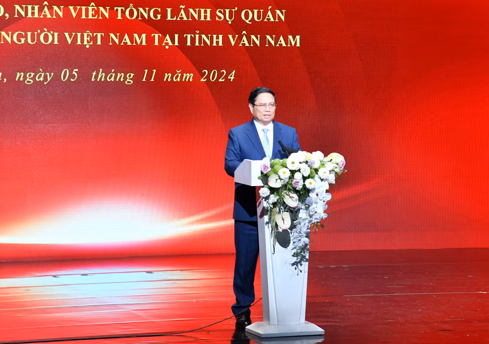 Thủ tướng Phạm Minh Chính phát biểu ý kiến tại buổi gặp gỡ. (Ảnh: Thanh Giang)