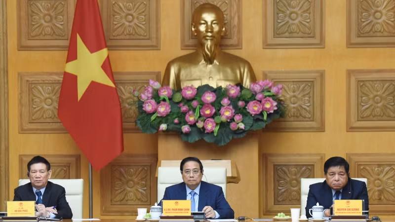 Thủ tướng Chính phủ Phạm Minh Chính chủ trì buổi gặp gỡ với các tập đoàn, doanh nghiệp lớn của Hoa Kỳ đang đầu tư, kinh doanh tại Việt Nam. (Ảnh: TRẦN HẢI)
