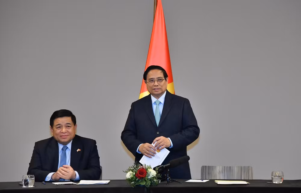 Thủ tướng Phạm Minh Chính phát biểu ý kiến kết luận buổi làm việc. (Ảnh: THANH GIANG) Thủ tướng Phạm Minh Chính phát biểu ý kiến kết luận buổi làm việc. (Ảnh: THANH GIANG)
