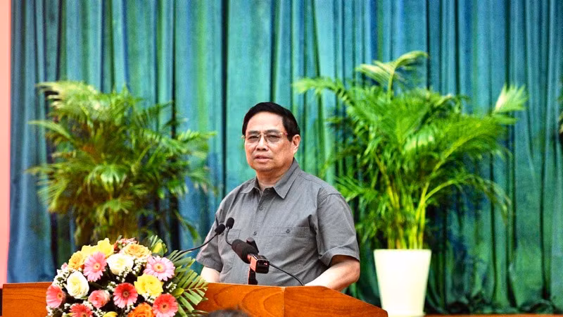 Thủ tướng Phạm Minh Chính phát biểu ý kiến tại buổi làm việc. (Ảnh: THANH GIANG)