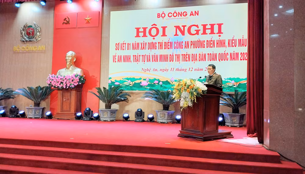 Trung tướng Lê Quốc Hùng, Thứ trưởng Công an phát biểu khai mạc Hội nghị.