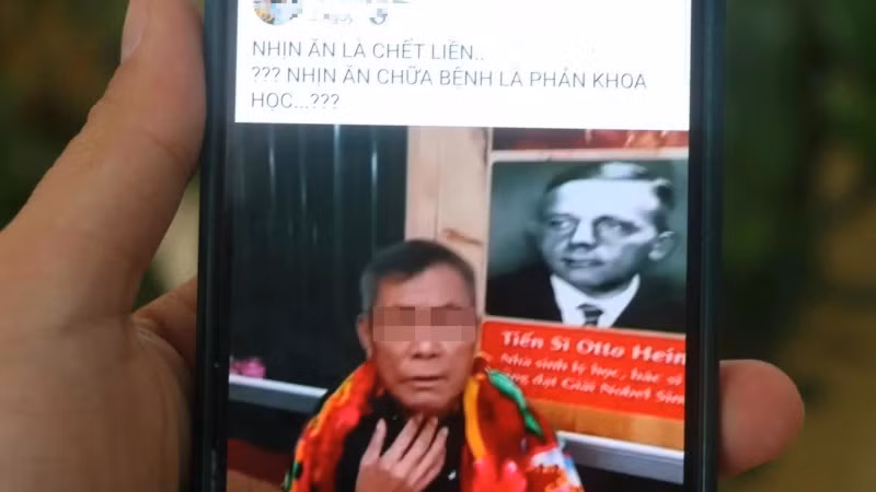 Tài khoản Facebook của ông Quang đăng tải nhiều thông tin về việc chữa bệnh bằng nhịn ăn, chỉ cần uống nước, kể cả bệnh ung thư giai đoạn cuối, bệnh viện trả về.