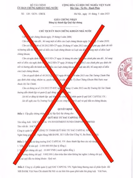 Ủy ban Chứng khoán Nhà nước khẳng định văn bản nêu trên là giả mạo.