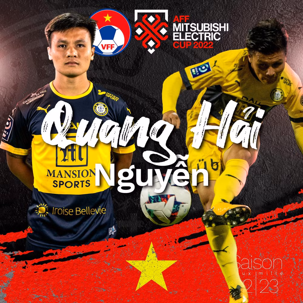 Pau FC đăng tải hình ảnh Quang Hải kèm thông báo về việc cầu thủ số 19 được phép tham dự AFF Cup 2022. (Ảnh: Pau FC)
