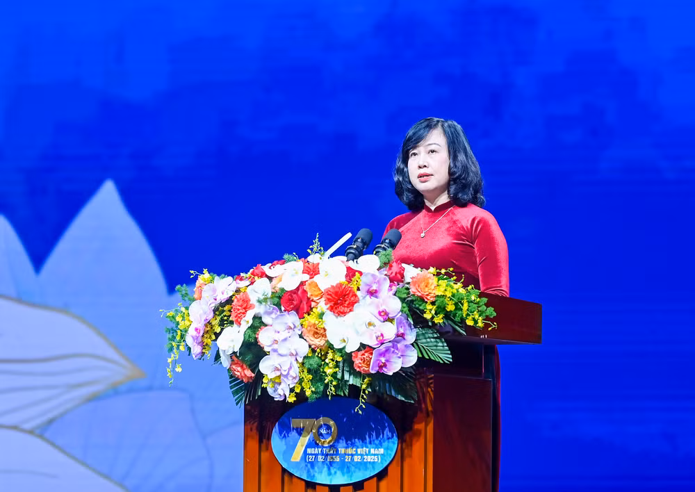 Bộ trưởng Y tế Đào Hồng Lan phát biểu tại lễ kỷ niệm. (Ảnh: Duy Linh)