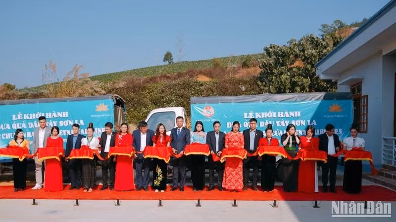 Lễ khởi hành đưa quả dâu tây Sơn La trên các chuyến bay của Vietnam Airlines.