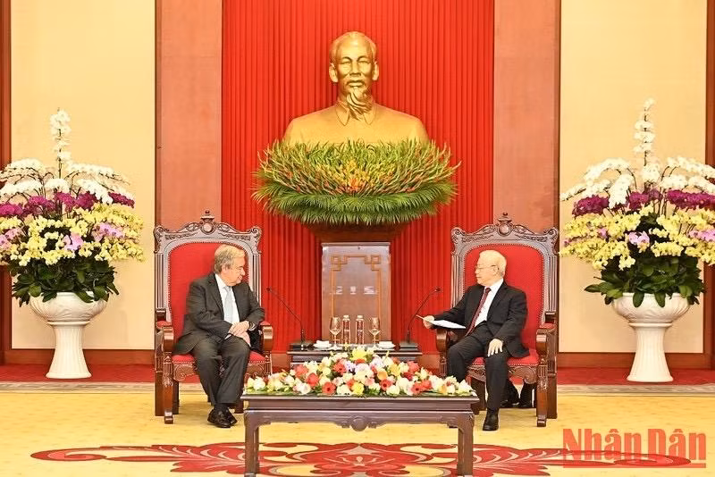 Tổng Bí thư Nguyễn Phú Trọng tiếp Tổng Thư ký Liên hợp quốc Antonio Guterres. (Ảnh: Đăng Khoa)