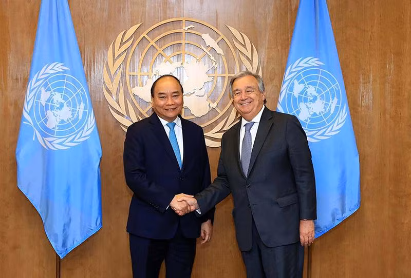 Thủ tướng Nguyễn Xuân Phúc và Tổng Thư ký Liên hợp quốc Antonio Guterres, tháng 9/2018. (Ảnh: VGP/Quang Hiếu) 