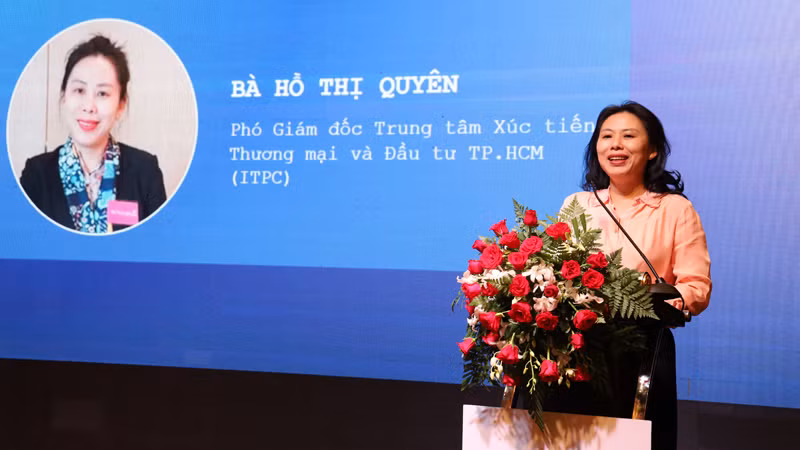 Bà Hồ Thị Quyên, Phó Giám đốc Trung tâm Xúc tiến Thương mại và Đầu tư Thành phố Hồ Chí Minh phát biểu tại hội thảo. Bà Hồ Thị Quyên, Phó Giám đốc Trung tâm Xúc tiến Thương mại và Đầu tư Thành phố Hồ Chí Minh phát biểu tại hội thảo.