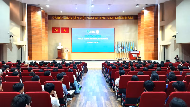 Quang cảnh chương trình Bài giảng đại chúng với sự tham gia của các chuyên gia AI hàng đầu của 2 đại học. Quang cảnh chương trình Bài giảng đại chúng với sự tham gia của các chuyên gia AI hàng đầu của 2 đại học.