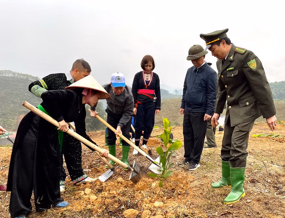 Đồng chí Đỗ Đức Duy, Ủy viên Trung ương Đảng, Bí thư Tỉnh ủy Yên Bái cùng nhân dân trồng cây.