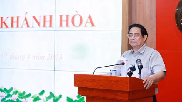 Thủ tướng Phạm Minh Chính kết luận buổi làm việc với lãnh đạo chủ chốt tỉnh Khánh Hòa. (Ảnh: TTXVN)