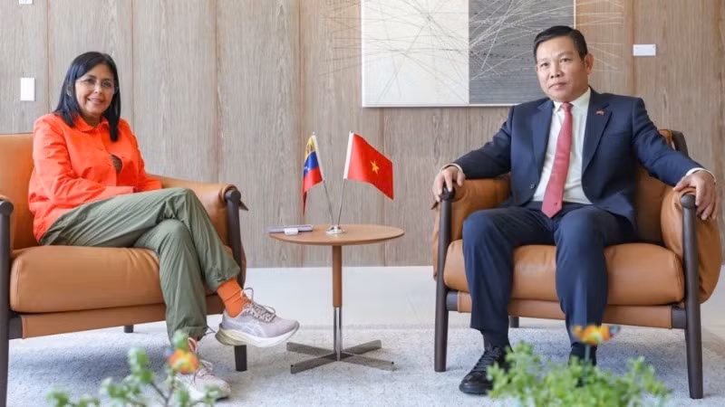 Phó Tổng thống thường trực Cộng hòa Bolivar Venezuela Delcy Rodríguez Gómez tiếp Đại sứ Vũ Trung Mỹ. (Nguồn: Đại sứ Việt Nam tại Venezuela)