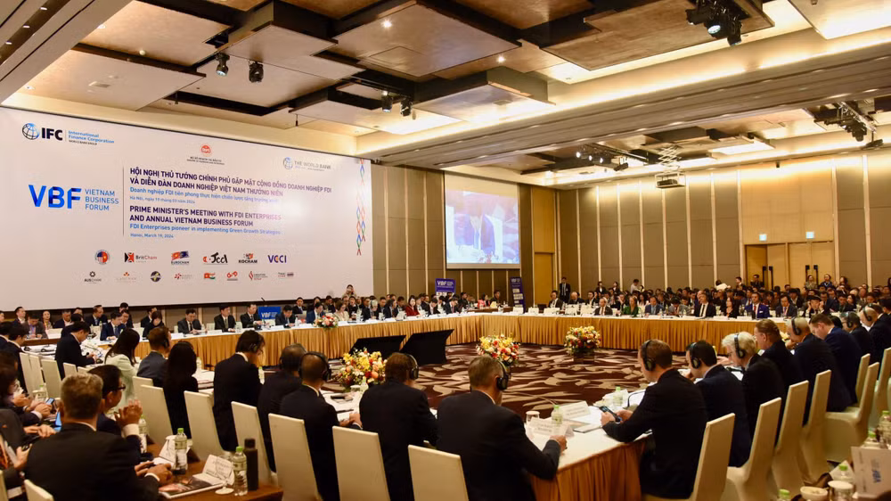 Quang cảnh Hội nghị Thủ tướng Chính phủ gặp mặt cộng đồng doanh nghiệp FDI và Diễn đàn Doanh nghiệp Việt Nam thường niên năm 2024.