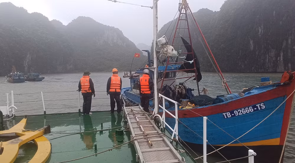 Tàu cá được đưa vào nơi an toàn. Tàu cá được đưa vào nơi an toàn.