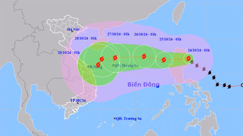 Vị trí và hướng di chuyển của bão Trà Mi. (Nguồn: nchmf.gov.vn)