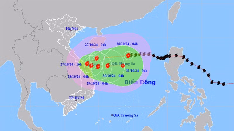 Vị trí và hướng di chuyển của bão số 6. (Nguồn: nchmf.gov.vn)