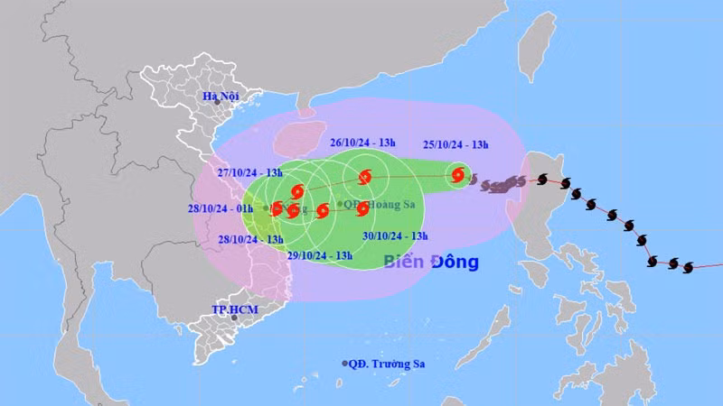 Vị trí và hướng di chuyển của bão số 6. (Nguồn: nchmf.gov.vn)
