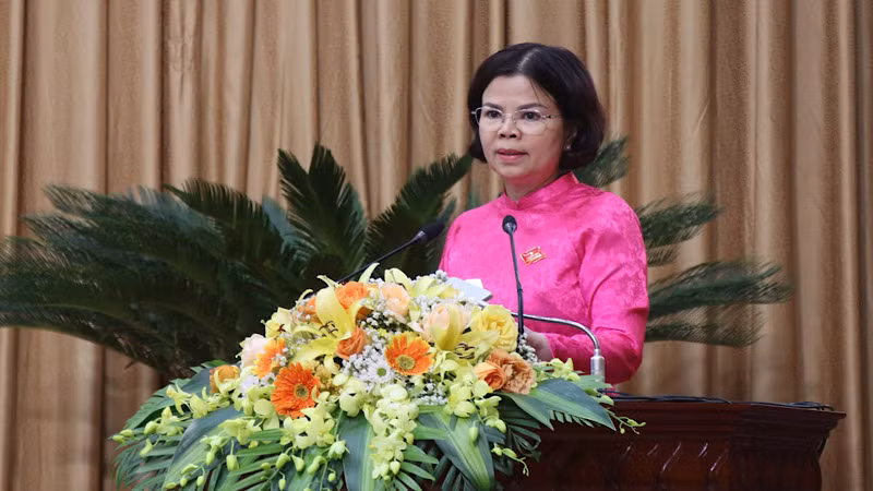 Đồng chí Nguyễn Hương Giang, Phó Bí thư Thường trực Tỉnh ủy, Chủ tịch Hội đồng nhân dân tỉnh Bắc Ninh phát biểu tại kỳ họp.