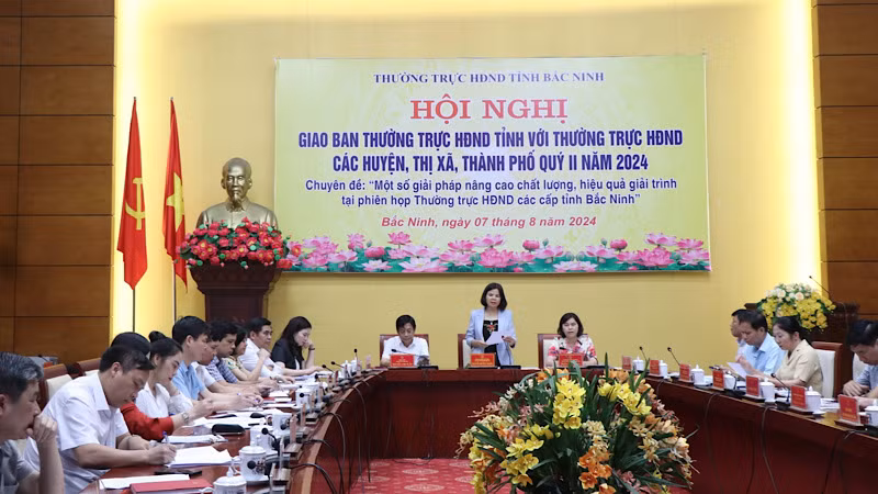 Quang cảnh phiên họp chuyên đề "Một số giải pháp nâng cao chất lượng, hiệu quả giải trình tại phiên họp Thường trực Hội đồng nhân dân các cấp tỉnh Bắc Ninh”.