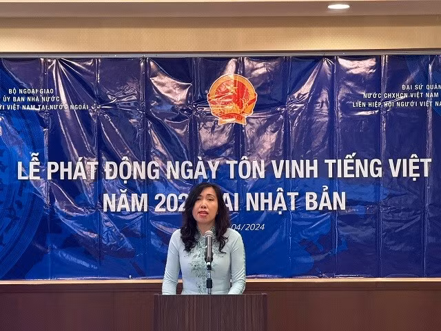 Thứ trưởng Lê Thị Thu Hằng phát biểu tại Lễ phát động. (Ảnh: Đại sứ quán Việt Nam tại Nhật Bản)