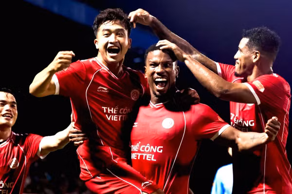Các cầu thủ Thể Công Viettel ăn mừng bàn thắng. (Ảnh: Thể Công Viettel FC)
